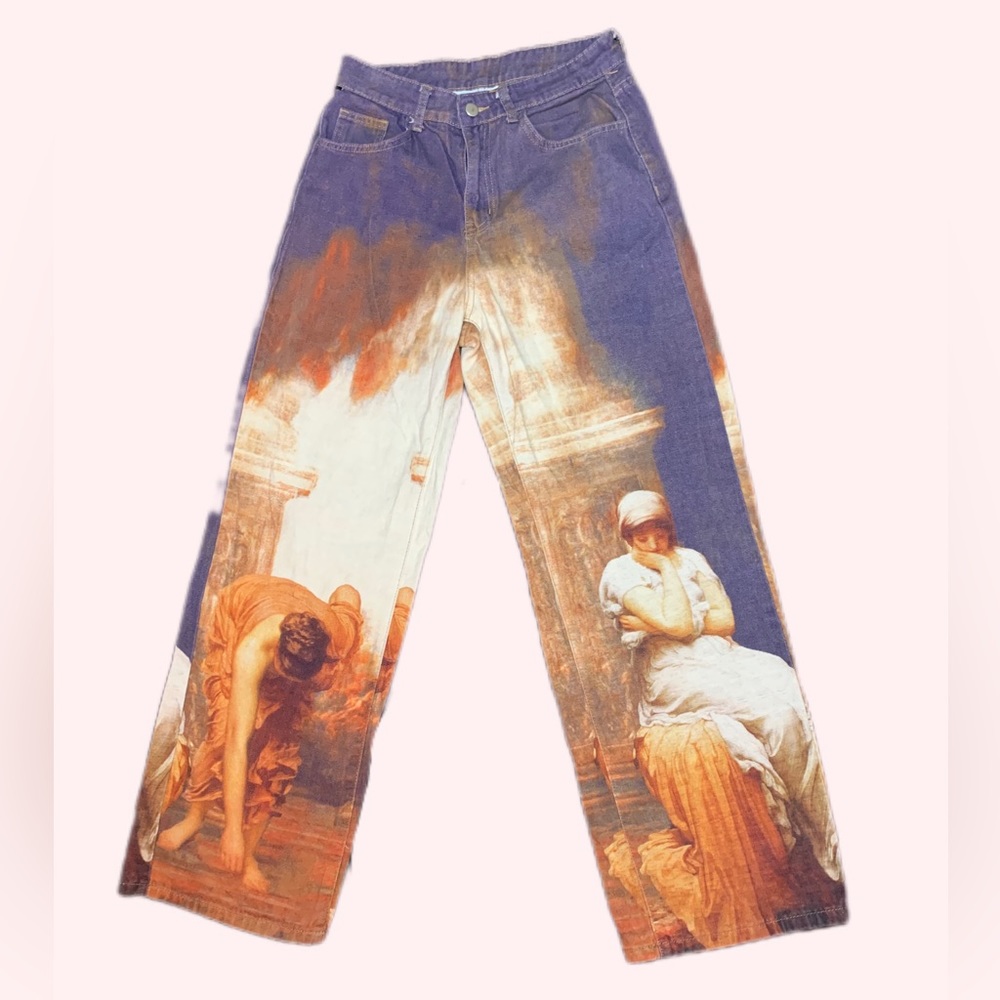 SHEIN Purple Graphic Straight Leg Jeans